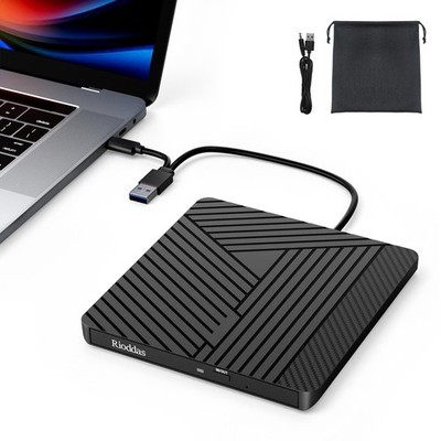 Rioddas Externes USB-C 3.0 CD/DVD Laufwerk Brenner +/-RW, Ultra-Slim Portable... 