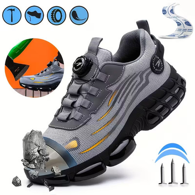 #ad Men Safety Toe Work Shoes Rotating Buckle Breathable Non Slip Steel Toe Sneakers $37.79