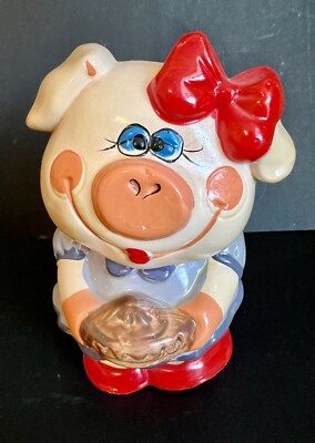 Piggy Bank Miss Pig Kitsch Anthropomorphic Mcm Pie 7  Vintage Coin Decor