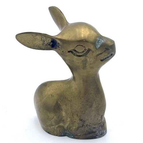 Vtg Solid Brass Deer Fawn Sitting Heavy Figurine Statue MCM Bambi - Picture 3 of 11