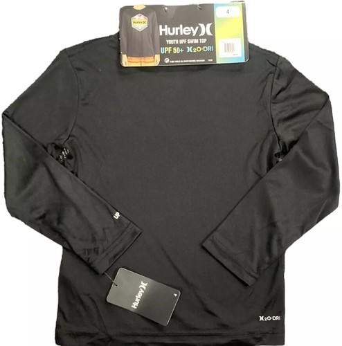 Hurley Youth Boy's UPF 50+ H2O Dri Fit Long Sleeve Rash Guard Swim Top Black 4 - Picture 2 of 4