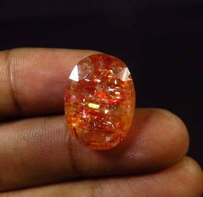 Natürlicher Orange Sunstone Oval Schliff 19x14mm, Regenbogen, 12.65 Cts ST-557