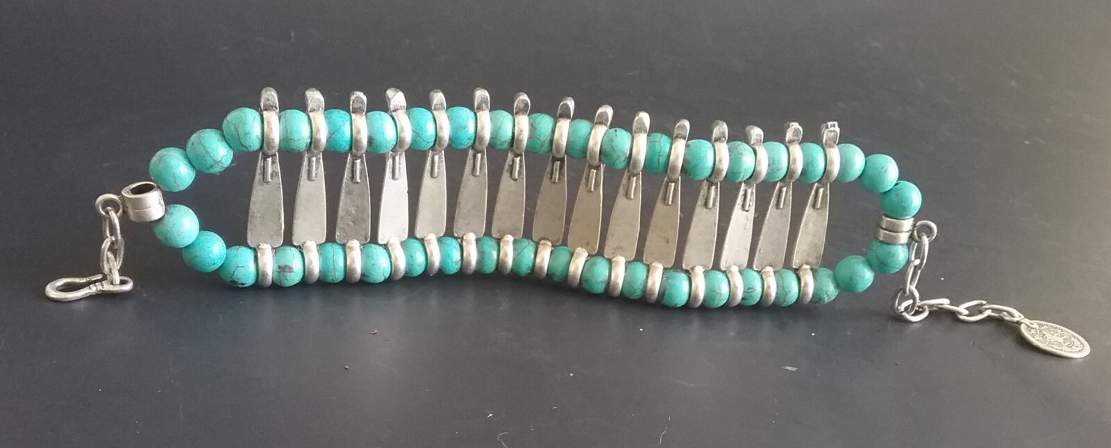 Silvertone Turquoise Beaded Bracelet - image 3