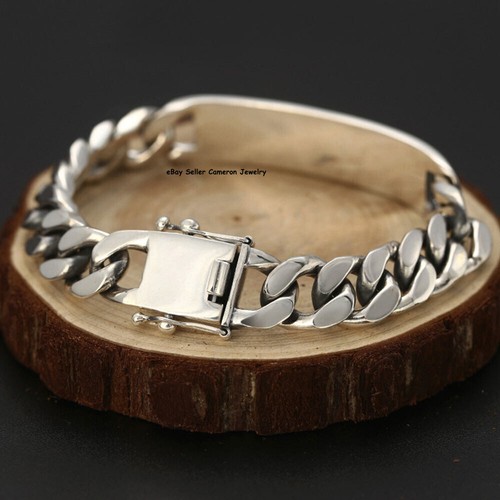Pure S925 Sterling Silver Chain 12mm Heavy Curb ID Link Bracelet 64-65g 7.9inch - Picture 2 of 7