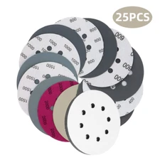 25PCS 5 Inch Sanding Discs Hook Loop Sandpaper 400 to 2000 Grit W/ Interface Pad