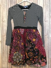 Truly Me Girls Long Sleeve Back White Striped Dress w/ Flowers 14 Bright