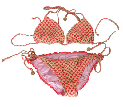 Luli Fama Häkel Bikini Set Koralle Rosa Metallic Ibiza Brasilien Gr. M L