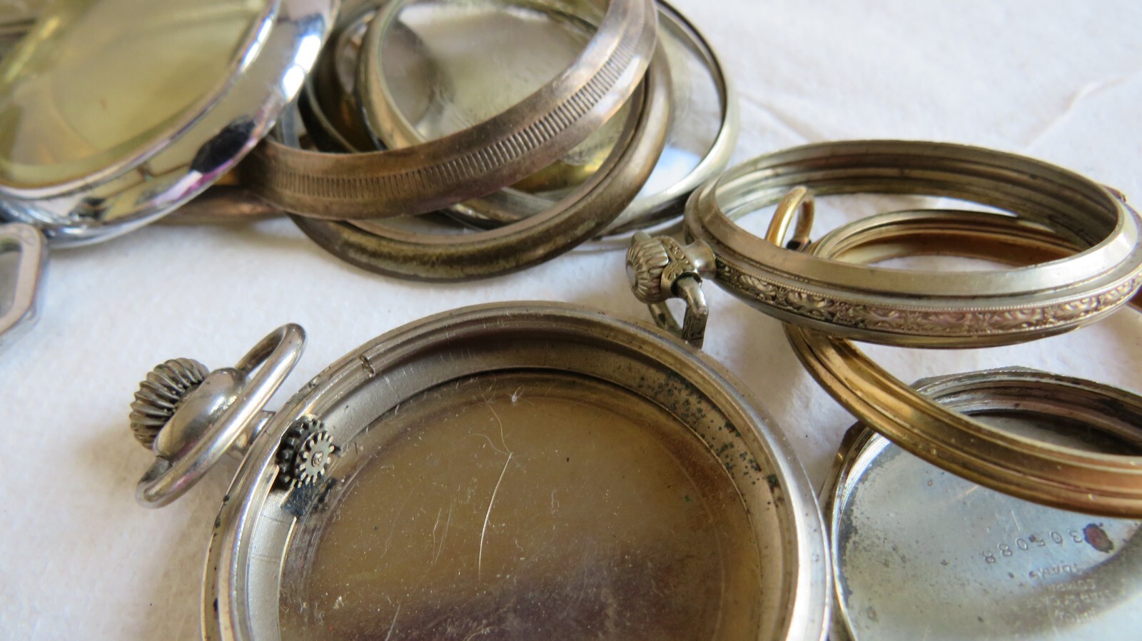 P23 Vintage Used Pocket Watch Case Parts, Rings, Backing, Bezels, Steam