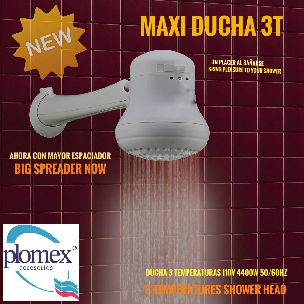 110V-4400W ELECTRIC SHOWER HEAD INSTANT 💯%HOT WATER HEATER 3T+ HOSE+ARM  PLOMEX | eBay