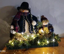 Winter Snow-Ball Throwing Snowman Tabletop Decor Light-up Fairy Lights 16" H