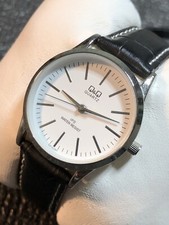 Women  s Q Q Watch By Citizen Silver Tone Black Leather Band New Battery