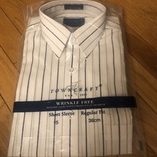 Towncraft Mens Button Down Shirt Wrinkle Free Blue Strip Size 15