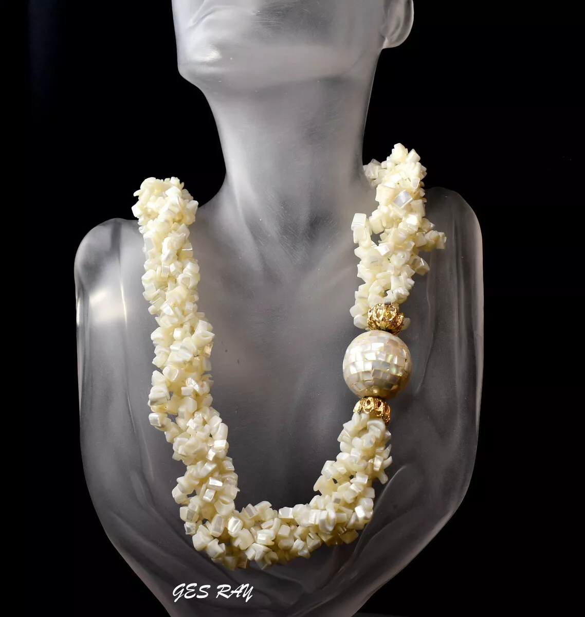 Torsade Multi Strand Shell Mother of Pearl Necklace Vintage Collar