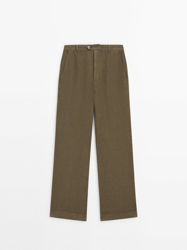 Massimo Dutti Women Pants EU 42 US 10 Brown Flared Linen Trousers 5076/772 NWT - Picture 2 of 13