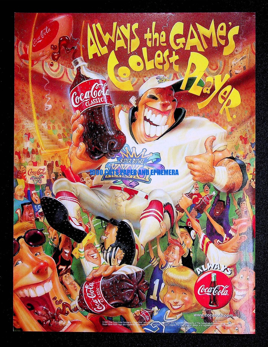 Coca-Cola Soda Cartoon Super Bowl XXXI 1997 Print Magazine Ad