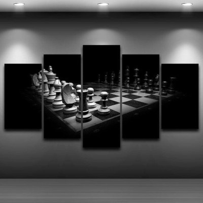 Black And White Chess Board 5 Pcs Canvas Wall Decorating Home