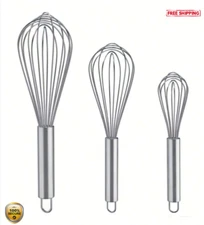 3pcs Stainless Steel Egg Beater - Small Whisk for Baking & Cooking - NEW