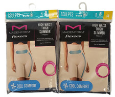 2 PACK Maidenform Flexees Sculpts Medium Cool Comfort High Waist Thigh Slimmer