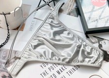 Vintage Thong Panty Grey Small Satin Second Skin High Cut Late 90s Lingerie