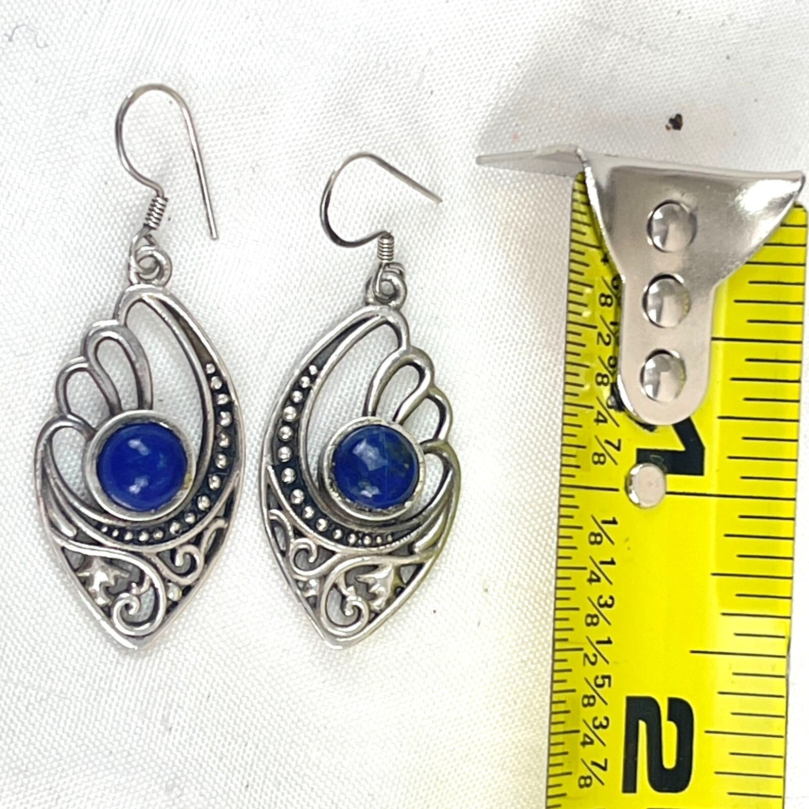 Sterling Silver Lapis Gemstone Dangle Earrings Wi… - image 10