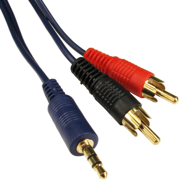 5m Metre Long Shielded 2 RCA to AUX 3.5mm Mini Jack Audio Cable Twin Phono Lead