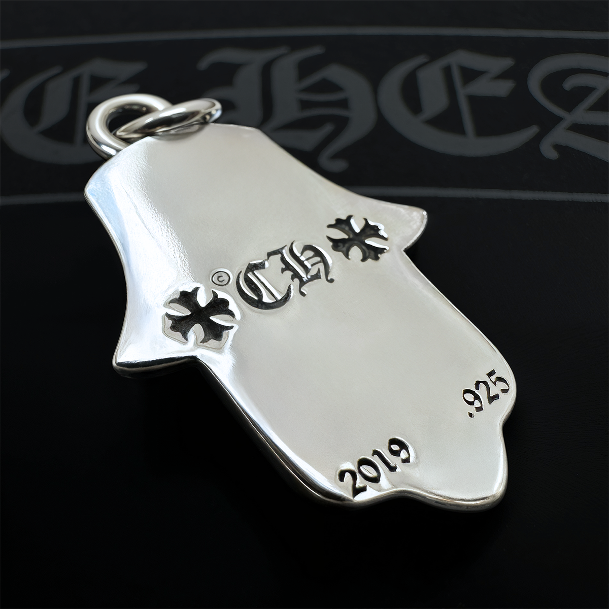 Authentic Chrome Hearts Small Hamsa Hand Charm Pendant + Pouch and