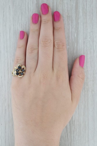 3.40ctw Blu Zaffiro Diamante Fiore Cocktail Anello 18k Oro Giallo Misura 6.25 - Foto 8 di 10