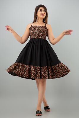 Women Skater Red Floral Print Knee Length Black Dress | eBay Women Skater Red Floral Print Knee Length Black Dress | eBay