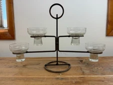 Vintage Mid Century Scandi Modern Danish Iron & Glass Candle Holder Candelabra