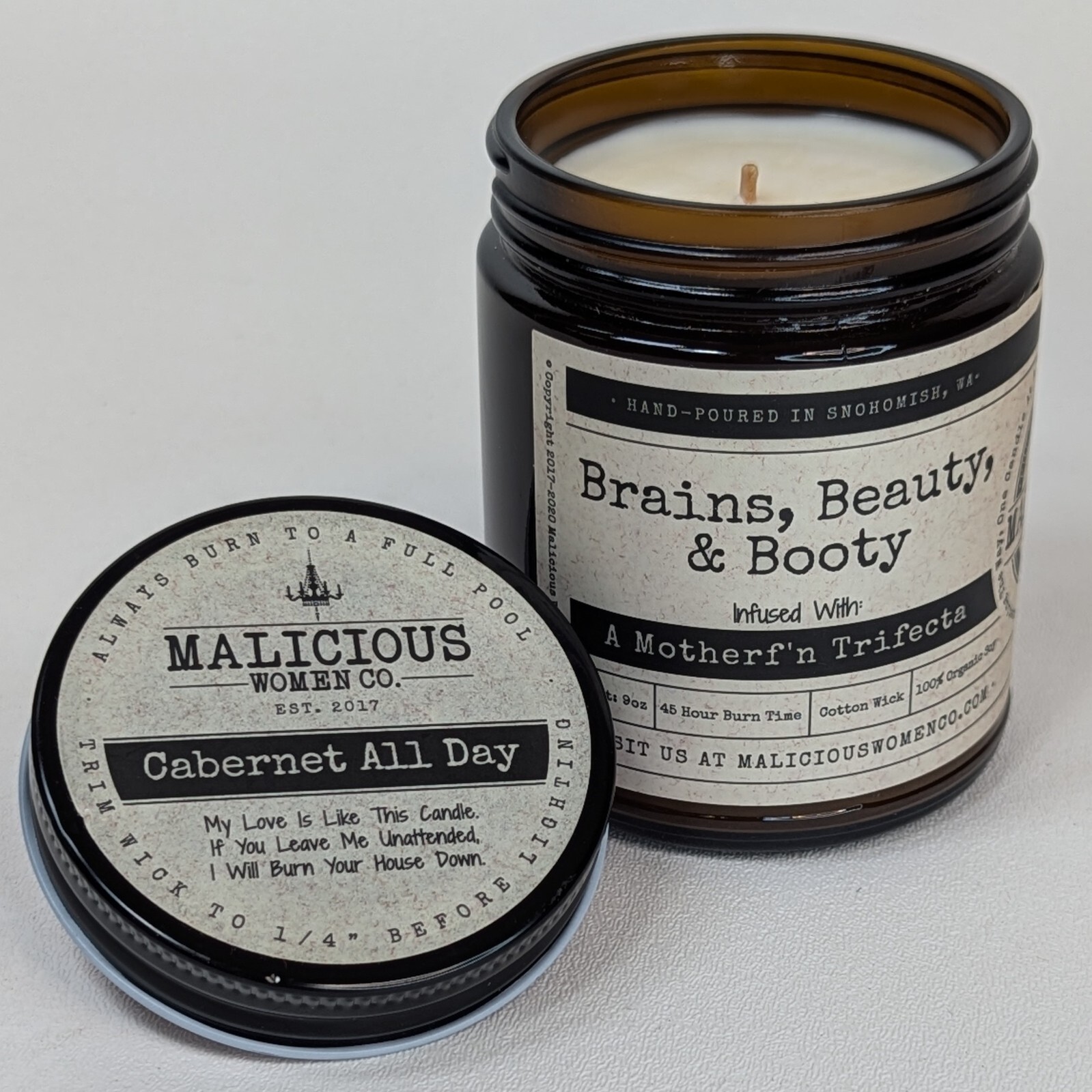 Malicious Women Co. Candle, Cabernet All Day 9 Oz. Cotton Wick 100% Organic Soy