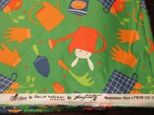1 Fat Quarter Cotton Fabric Garden David Walker Bunnies Gloves Green Spring