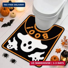 Halloween Toilet Rug U-Shape Bath Mat - Spooky Ghost Boo Design