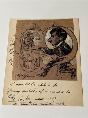 Antique Artist Portrait Drawing Hernando Villa 1908 Famous California Party Rare