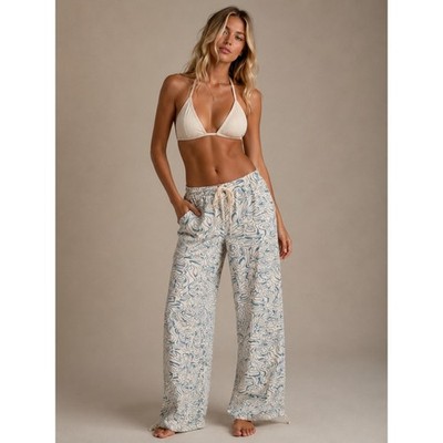 Bailey Rose Blue Marble Swirl Print Wide Leg Cargo Pants Cream Small BRP17092DG