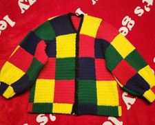 Handmade Crochet Patchwork Cardigan Sweater Button Front Multicolor