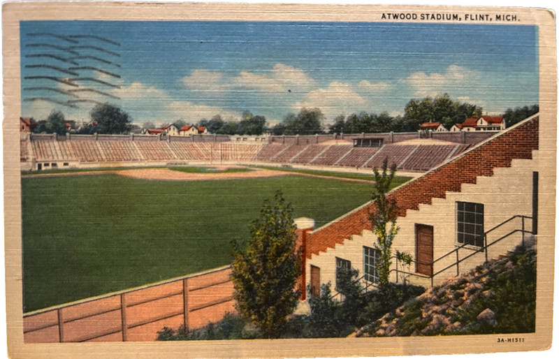 Vintage postcard: Atwood Stadium, Flint, Michigan, posted, linen, very good cond