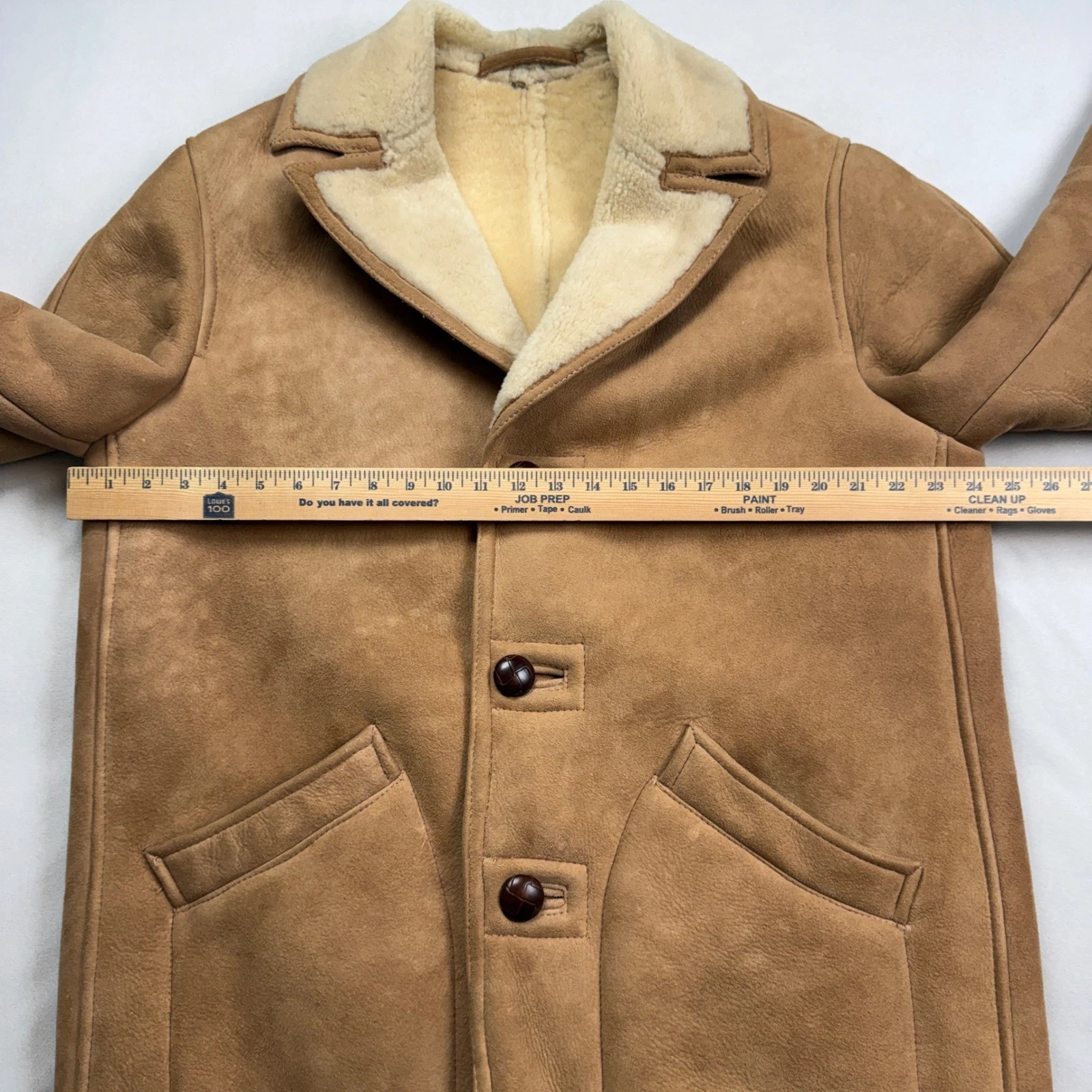 Vintage 70s Norm Thompson Mens 40 Shearling Sheepskin Coat Tan Suede Jacket - product detail image 5