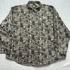 Cabela's Shirt Mens XL Green Brown Deer Forest Print Button Down Cotton Hunting