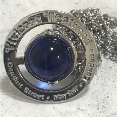 Vivienne Westwood Necklace Small Orb Silver x Blue Chain 80cm Top