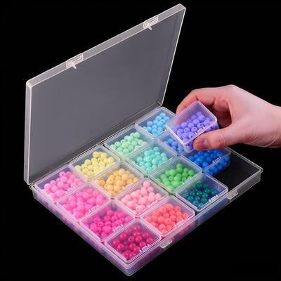 16 Grids Diamond Art Bead Organizer , Compact & Portable Clear Plastic Case f...
