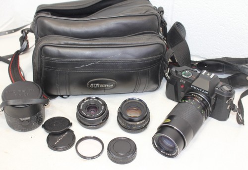 Vintage 35mm Pentax P3 Film Camera Bundle - 3x Lenes, Bag, TESTED!! CLEAN!