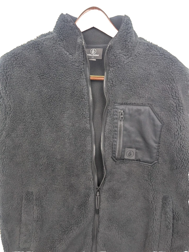 Volcom Sherpa Deep Pile Fleece jacket men L black earth tripper poly NEW - Image 3 of 4