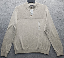 Club Room Sweater Mens XL Brown Knitted Timberwolf Marled Mock Neck 1/4 Button