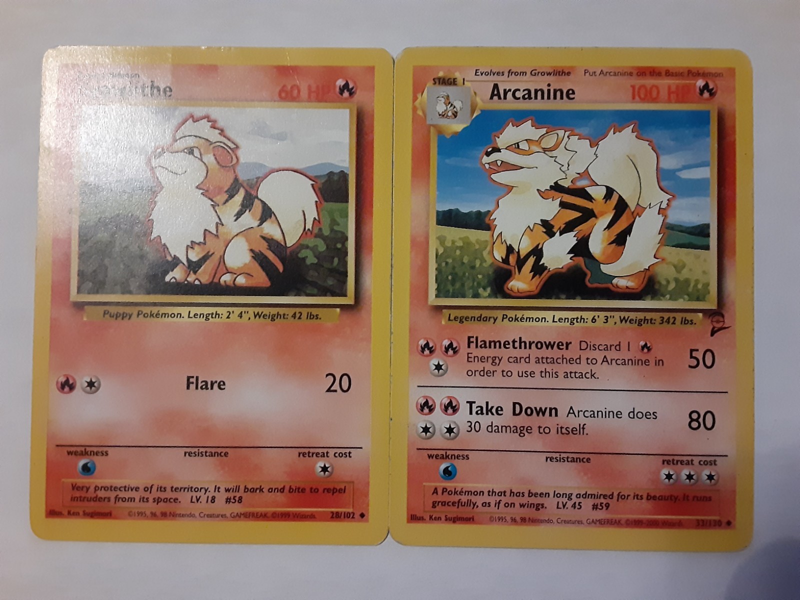 Pokemon Growlithe Arcanine 28/102 33/130 Card MP