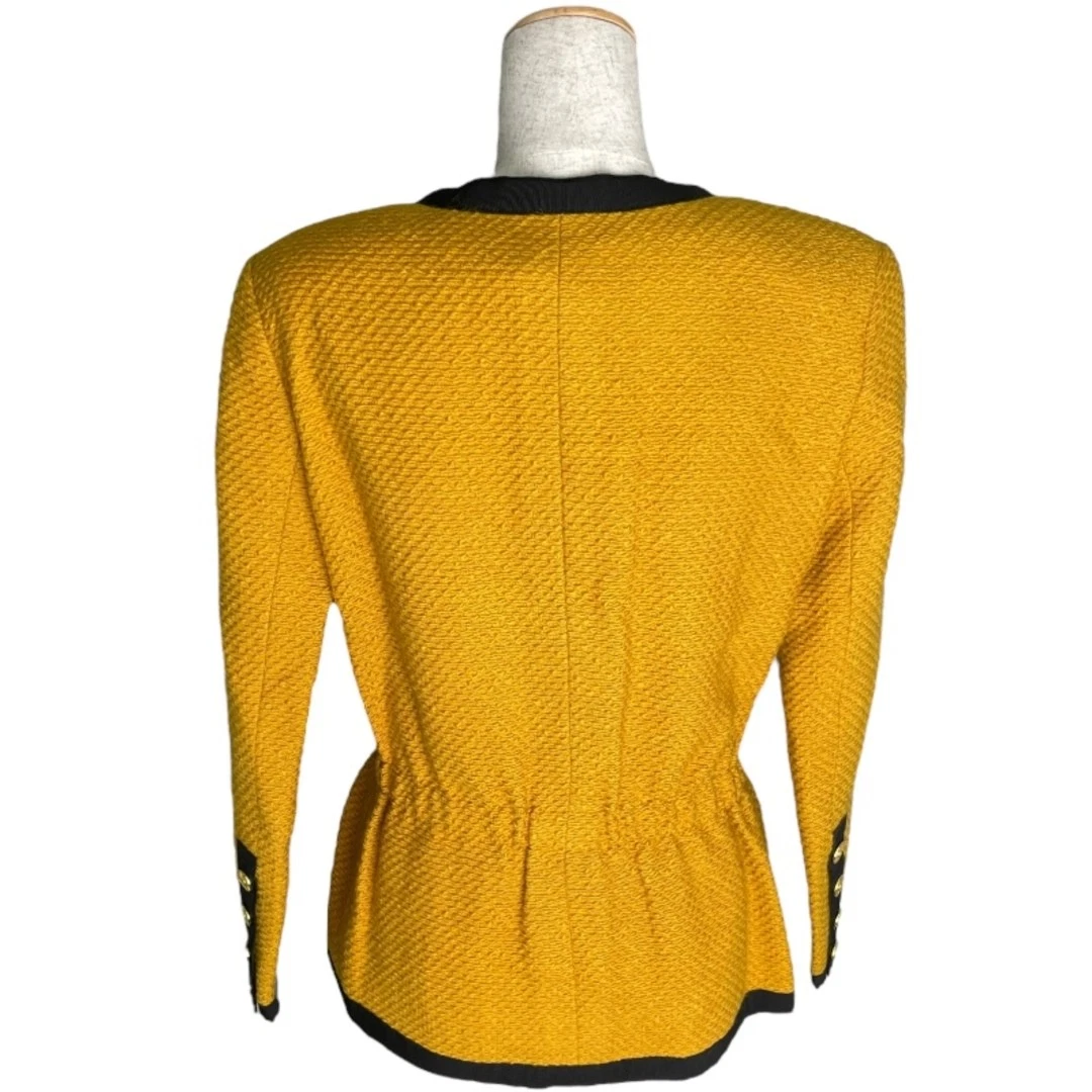 Giacca Chanel vintage senza colletto tweed giallo cotone donna
