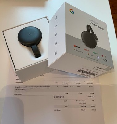 Google Chromecast (3rd Generation) HDMI Streaming Stick - Schwarz (GA00439-DE)