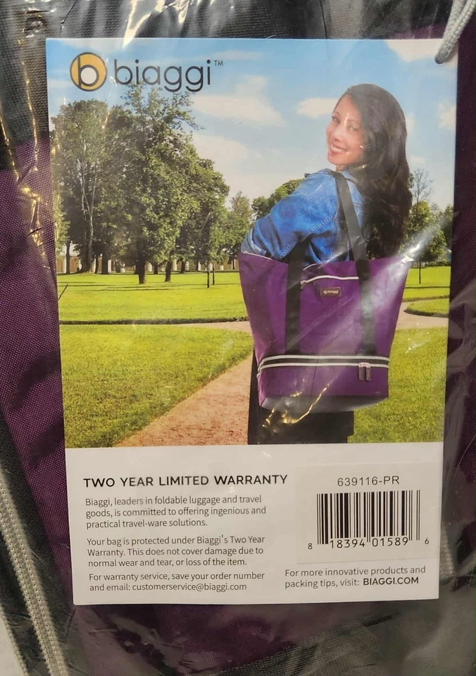 Biaggi Zipsak Boost! Bolsa Tote Roxa Microfold Carry-On Expande para 15"x12"x8" NOVA - Imagem 2 de 4