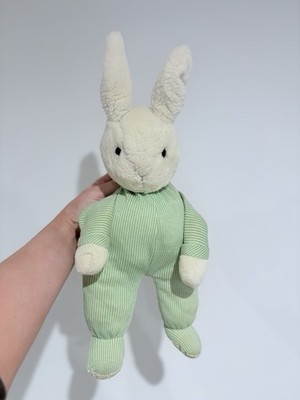 Vintage Adam s weißer Hase Kaninchen grün weiß gestreift Pyjama Strampler Plüschtier 