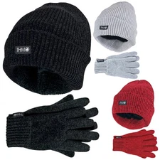 Womens Thinsulate Hat and Gloves Set | THMO | Soft Chenille Ribbed Winter Set