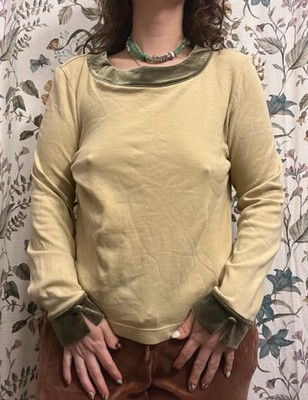 Bechamel Cotton Spandex Velvet Feel Button Trim Detail Long Sleeve Size Small